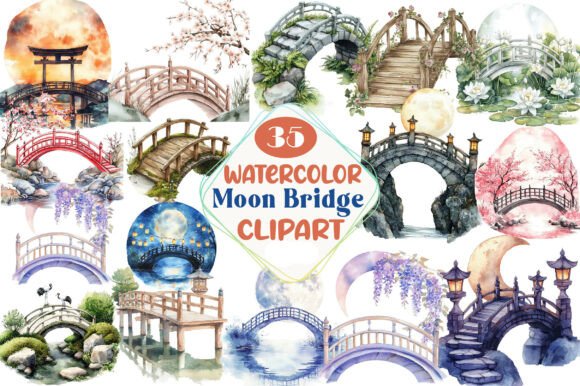 Download Serene Japanese Moon Bridge Clipart Set - Serene Collection