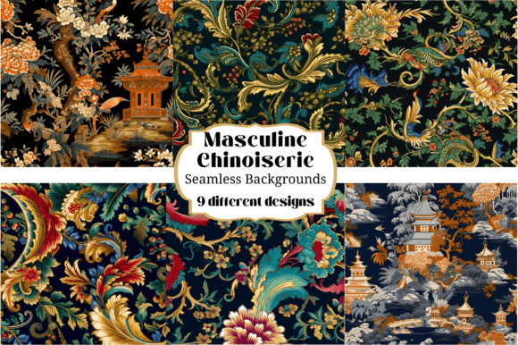 Download Masculine Chinoiserie Seamless Designs - Masculine Collection